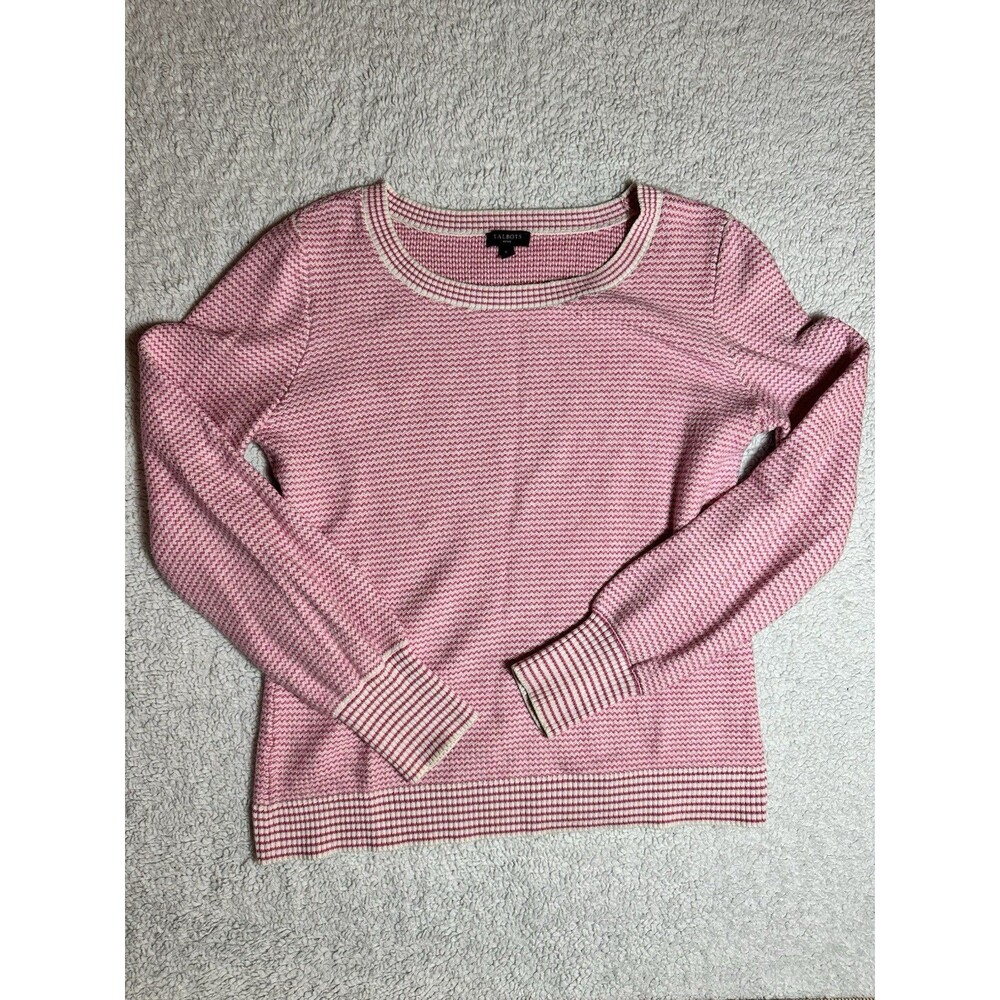Talbots Women Pink White Petite Sweater Sz PS Long Sleeve Pullover